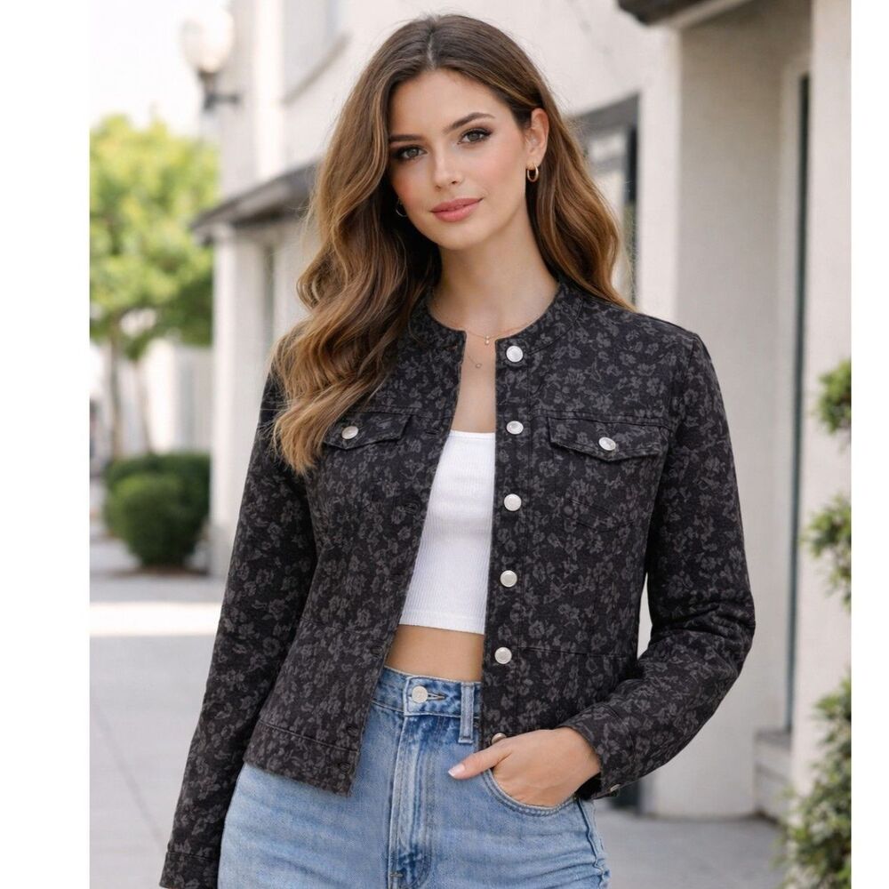 Charter Club Black Tapestry Floral Jacket - Size Medium